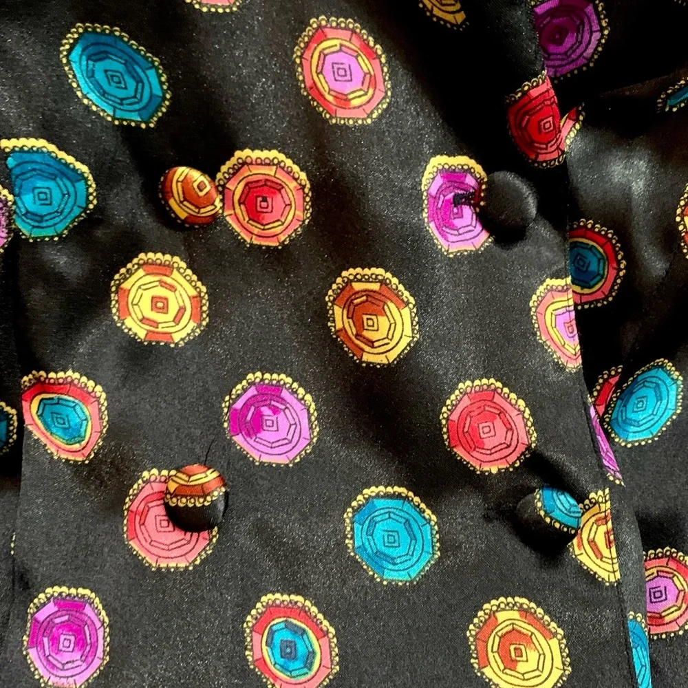 NWT Vintage “Notations” multi color gems on black print long sleeve blouse- 8 - Picture 10 of 12